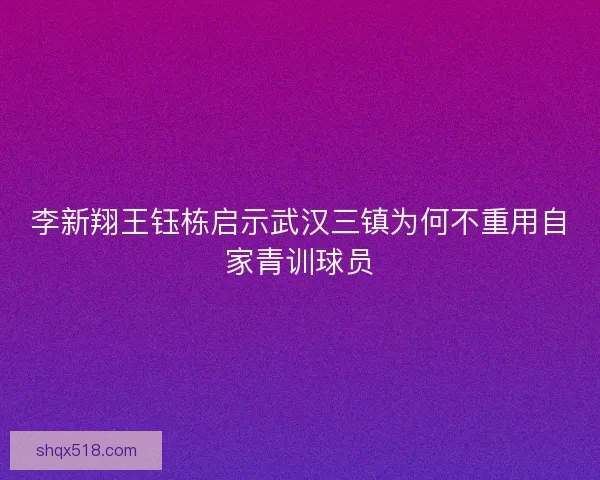 李新翔王钰栋启示武汉三镇为何不重用自家青训球员